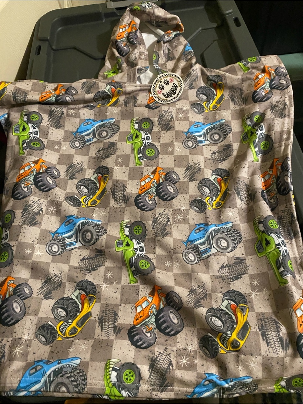 Kids Monster Truck Swim Coverup Poncho- hooded towel 10-12 year